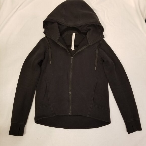 Lululemon Black Hooded Zip up Sweater Cotton US 4 Thick Warm Hoodie Small Fleecy - Picture 3 of 16